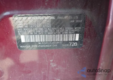 2018 Mitsubishi Mirage Se from USA, damaged, VIN ML32A4HJ0JH008437